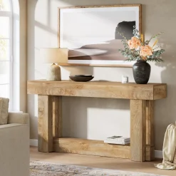 63" Wood Console Table, 2-Tier Farmhouse Entryway Table