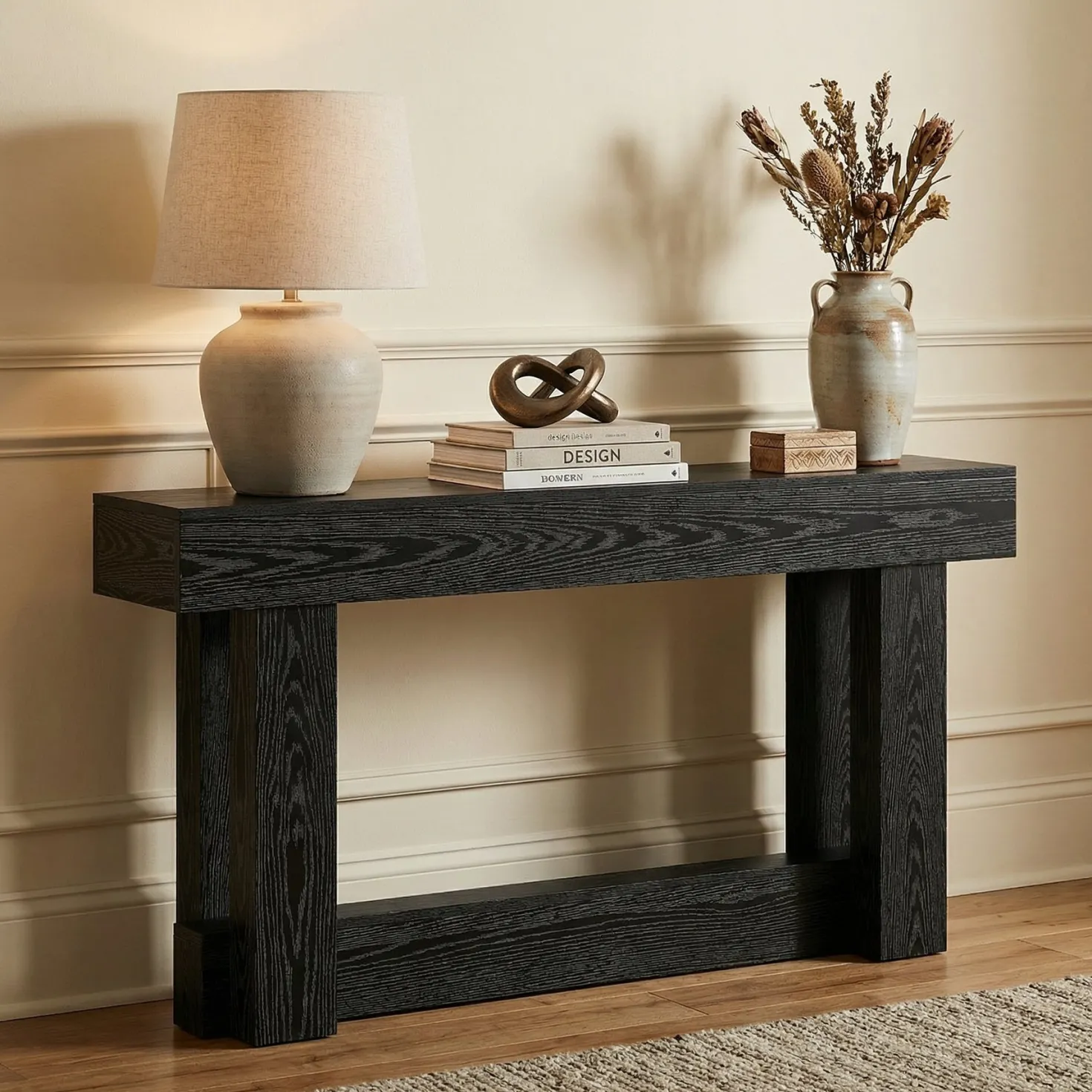 63" Wood Console Table, 2-Tier Farmhouse Entryway Table
