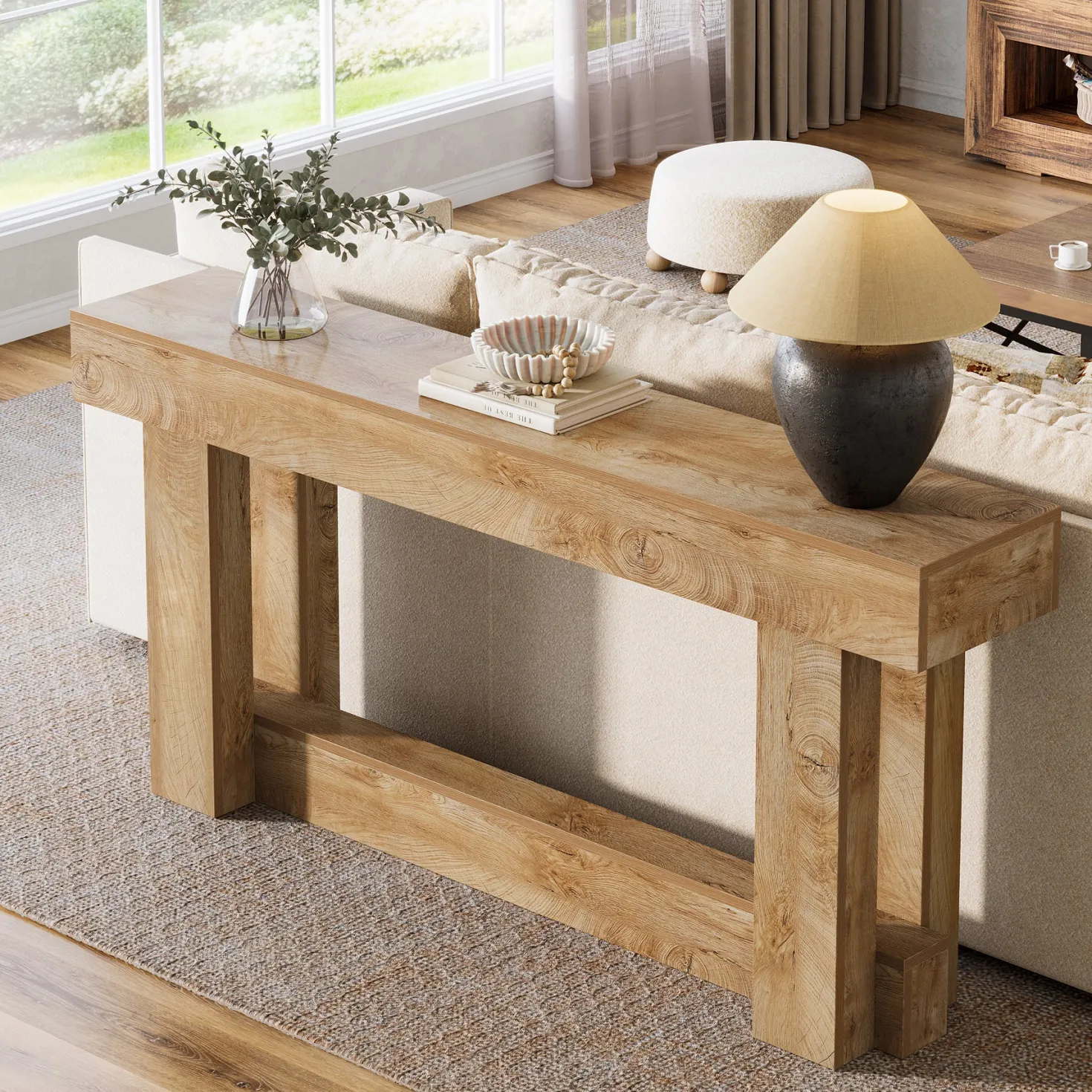 63" Wood Console Table, 2-Tier Farmhouse Entryway Table