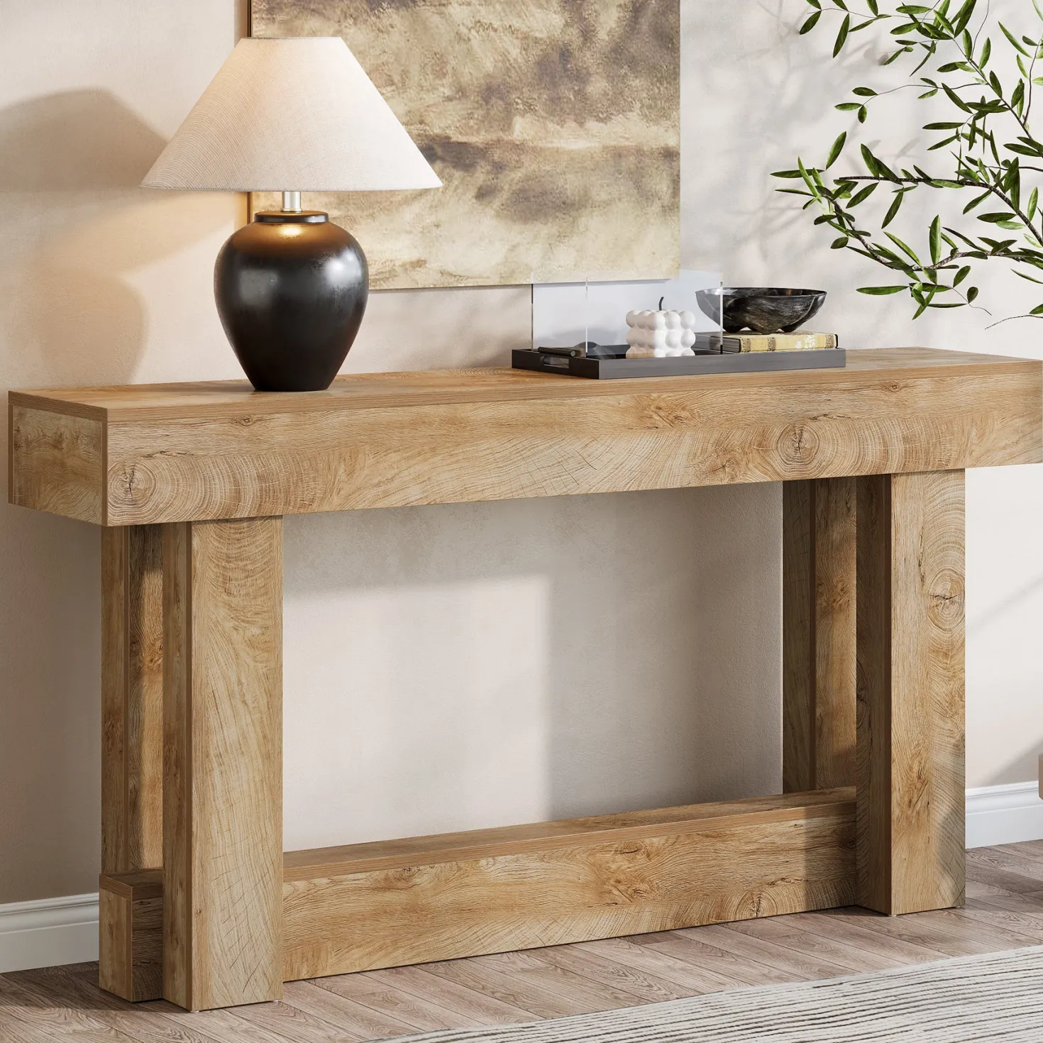 63" Wood Console Table, 2-Tier Farmhouse Entryway Table