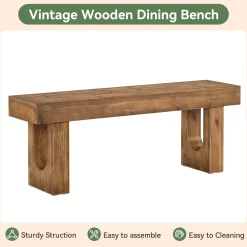 47" Wood Dining Bench, Farmhouse Kitchen Table Bench with Sturdy Legs