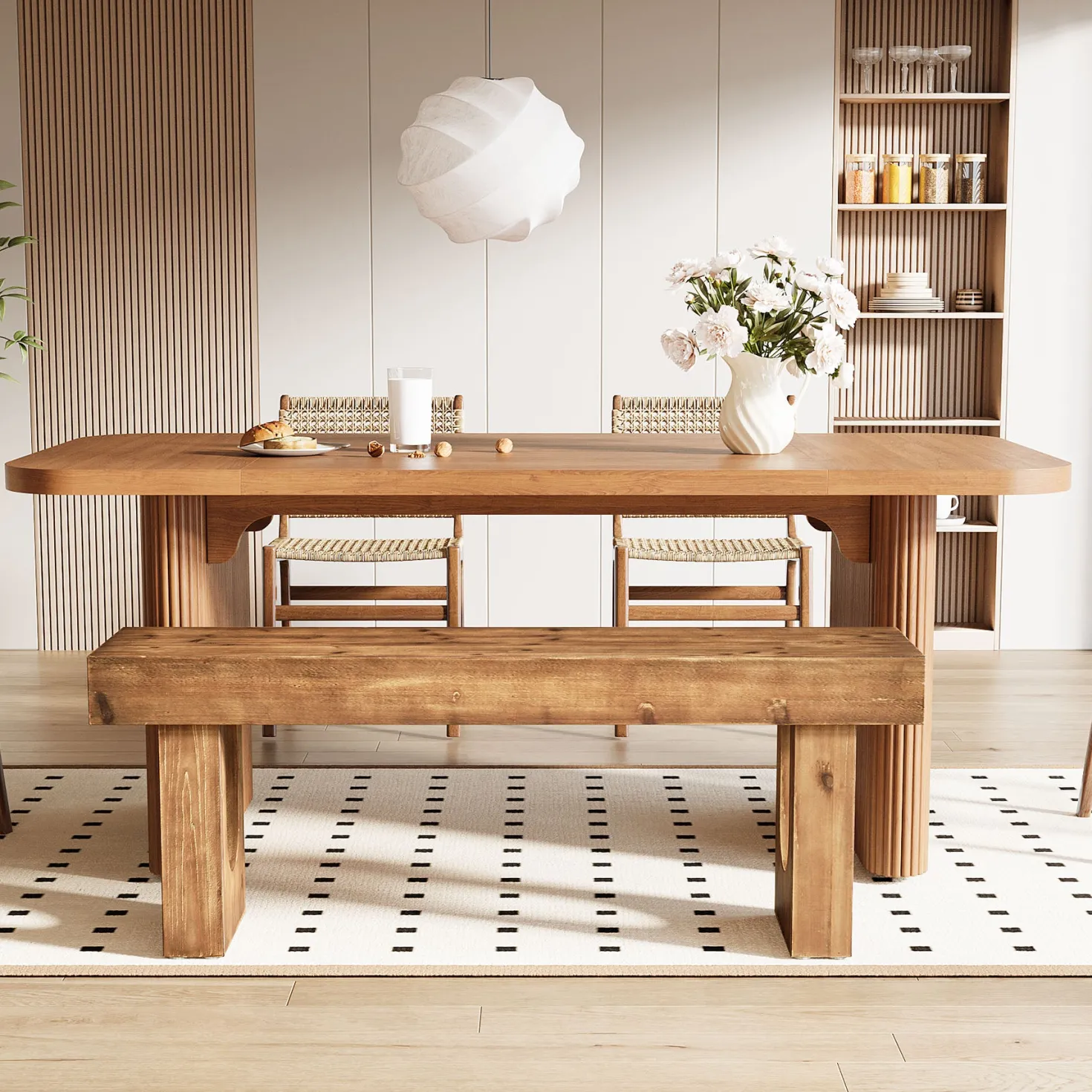 47" Wood Dining Bench, Farmhouse Kitchen Table Bench with Sturdy Legs
