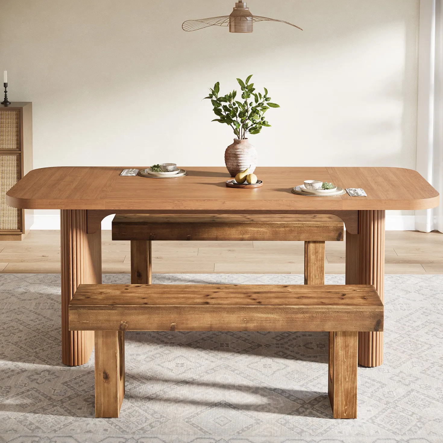 47" Wood Dining Bench, Farmhouse Kitchen Table Bench with Sturdy Legs