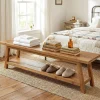 63" Wood Dining Room Bench, Farmhouse Kitchen Bench Seating with Storage Shelf
