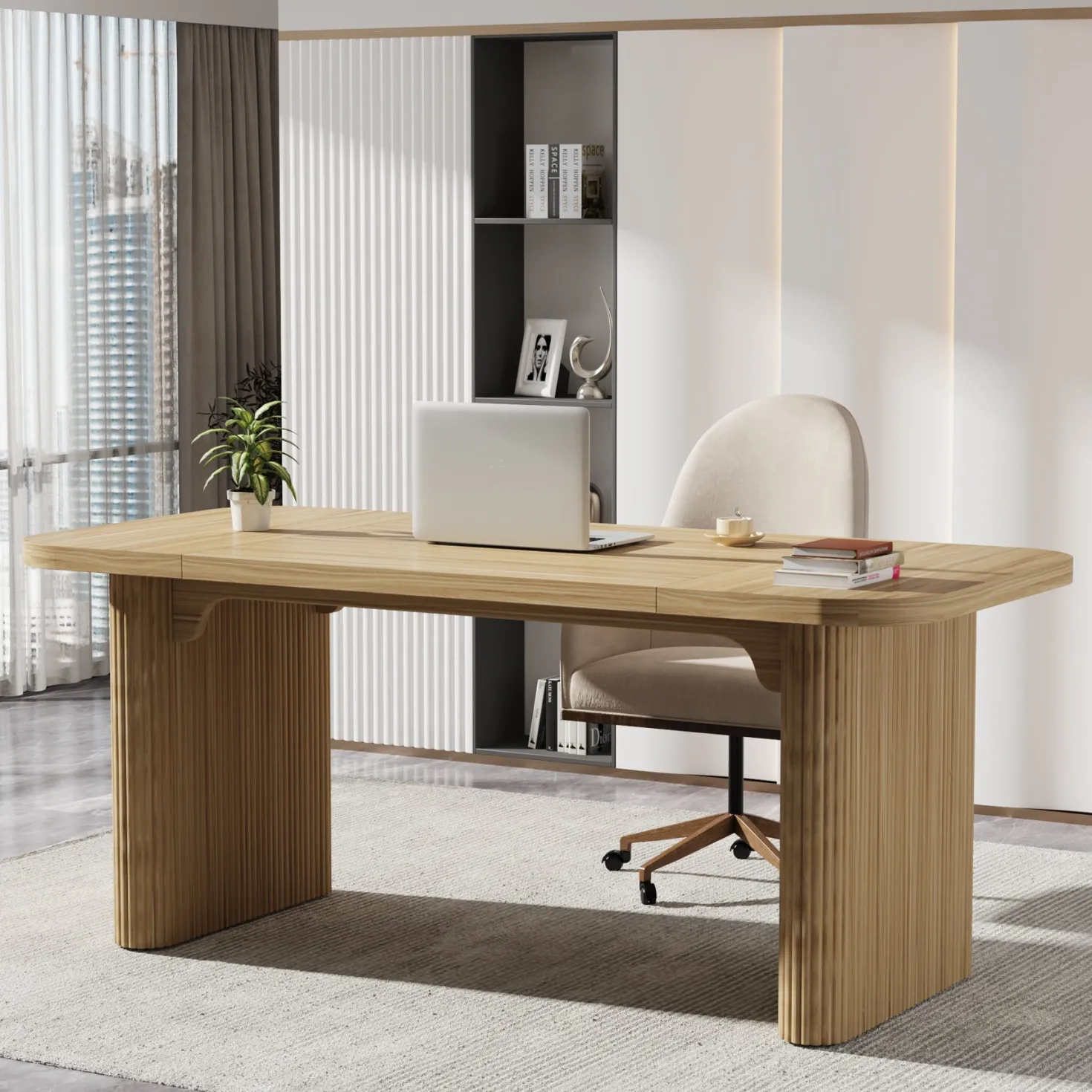 62.2" Wood Executive Desk Simple Rectangular Computer Desk Writing Table
