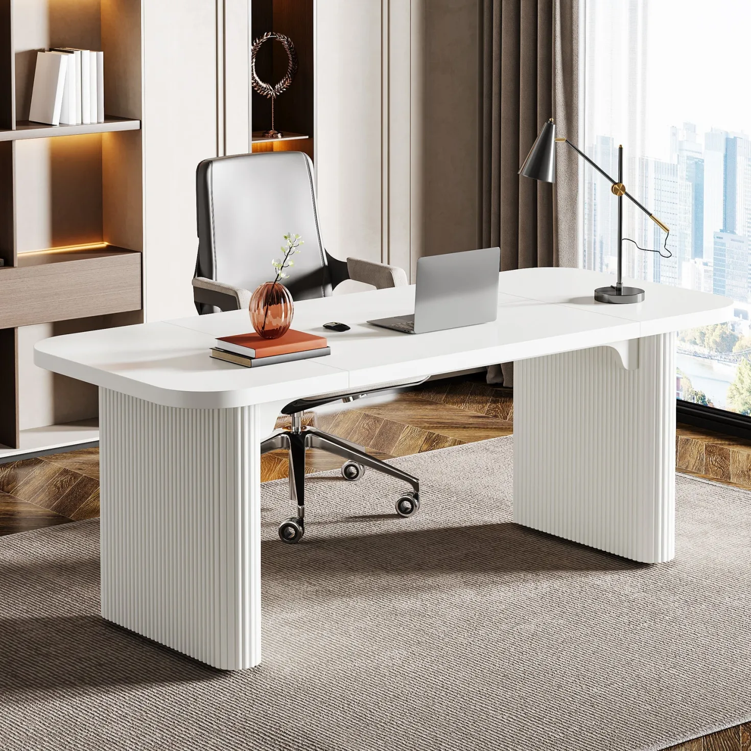 62.2" Wood Executive Desk Simple Rectangular Computer Desk Writing Table