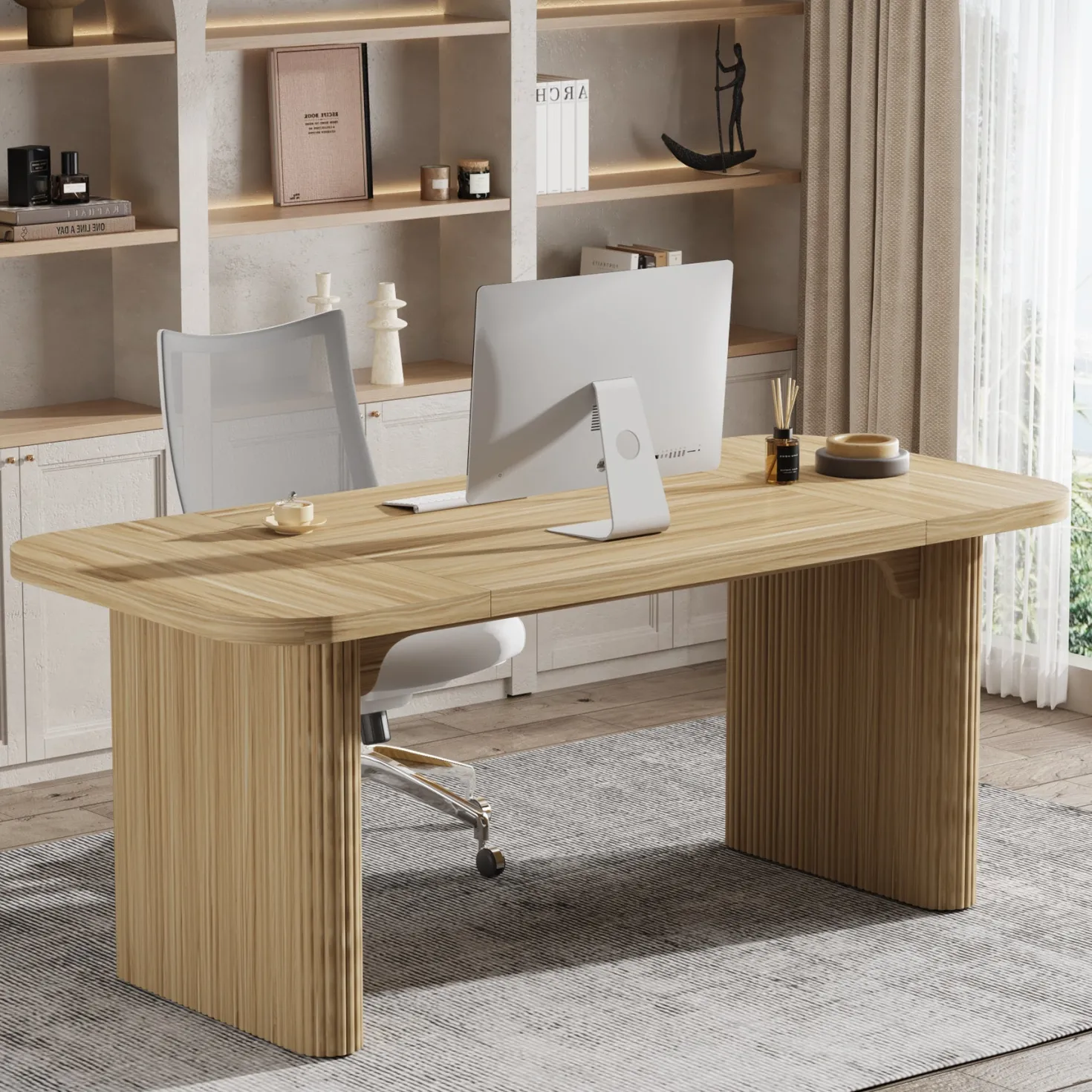 62.2" Wood Executive Desk Simple Rectangular Computer Desk Writing Table