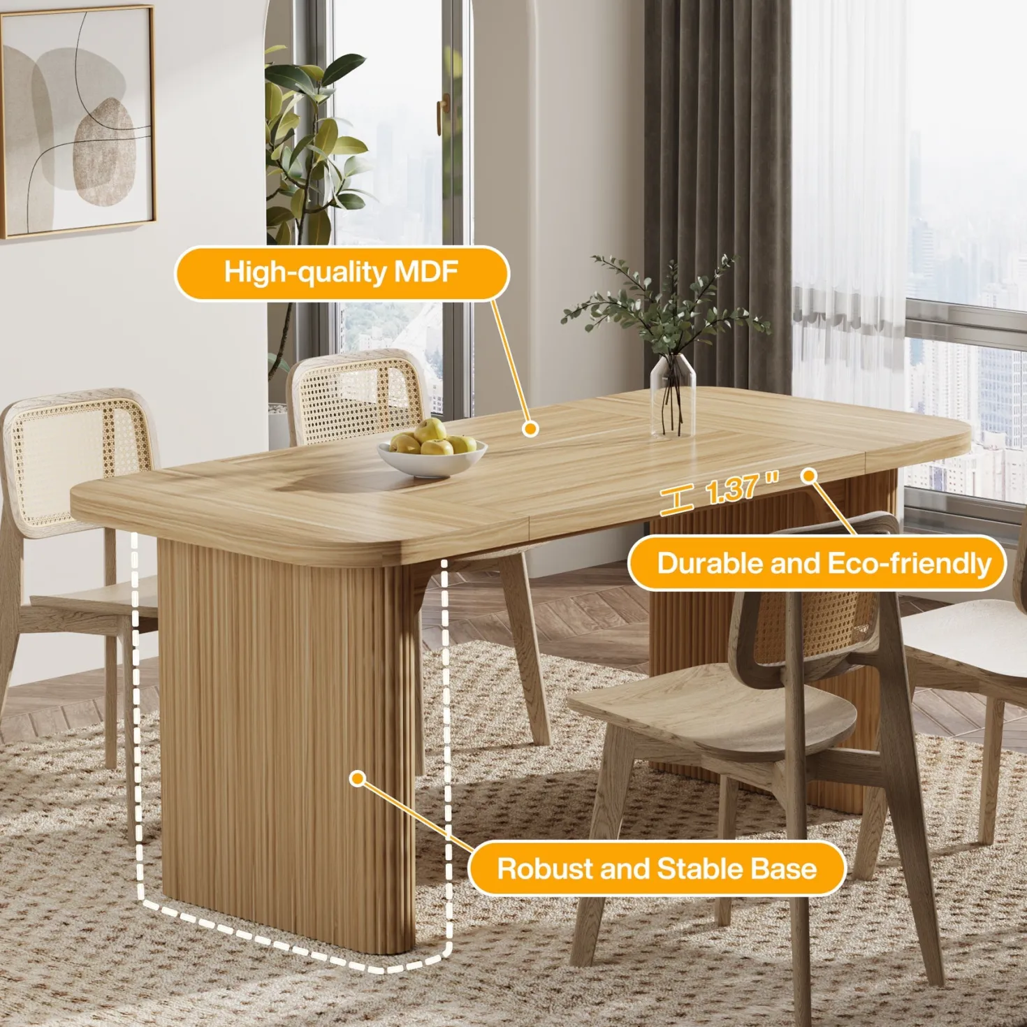 62.2" Wood Executive Desk Simple Rectangular Computer Desk Writing Table