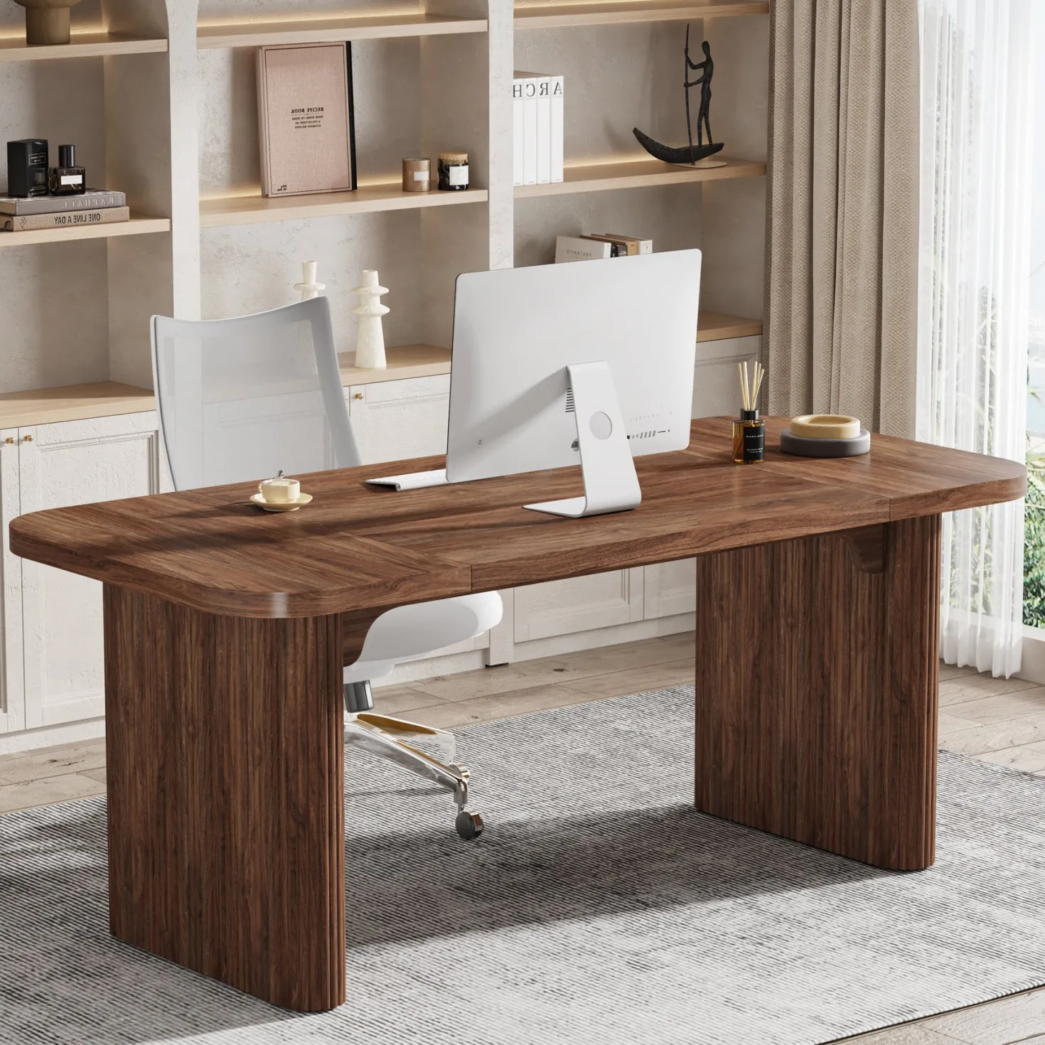 62.2" Wood Executive Desk Simple Rectangular Computer Desk Writing Table