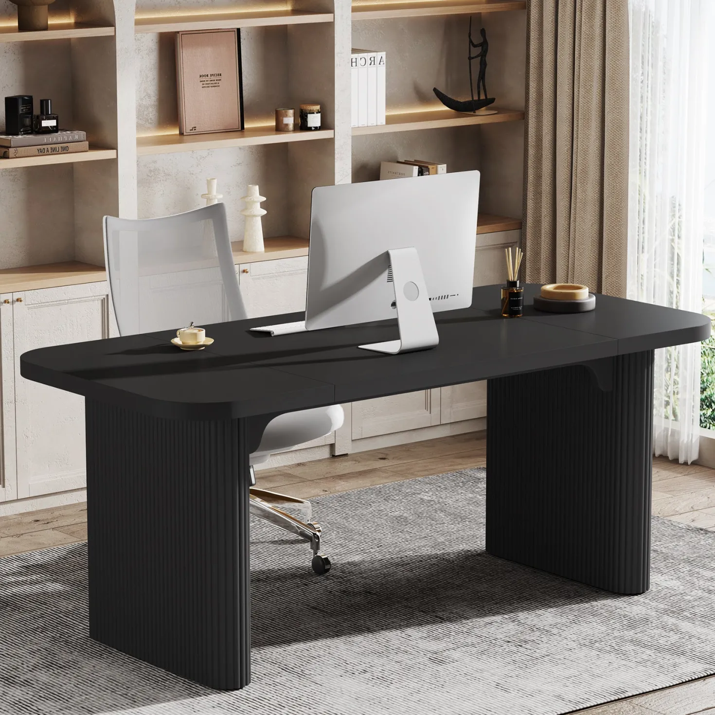 62.2" Wood Executive Desk Simple Rectangular Computer Desk Writing Table