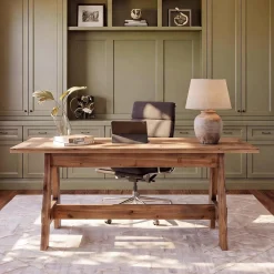 63" Wood Executive Office Desk, Large Rustic Computer Writing Desk for Home Office, Living Room