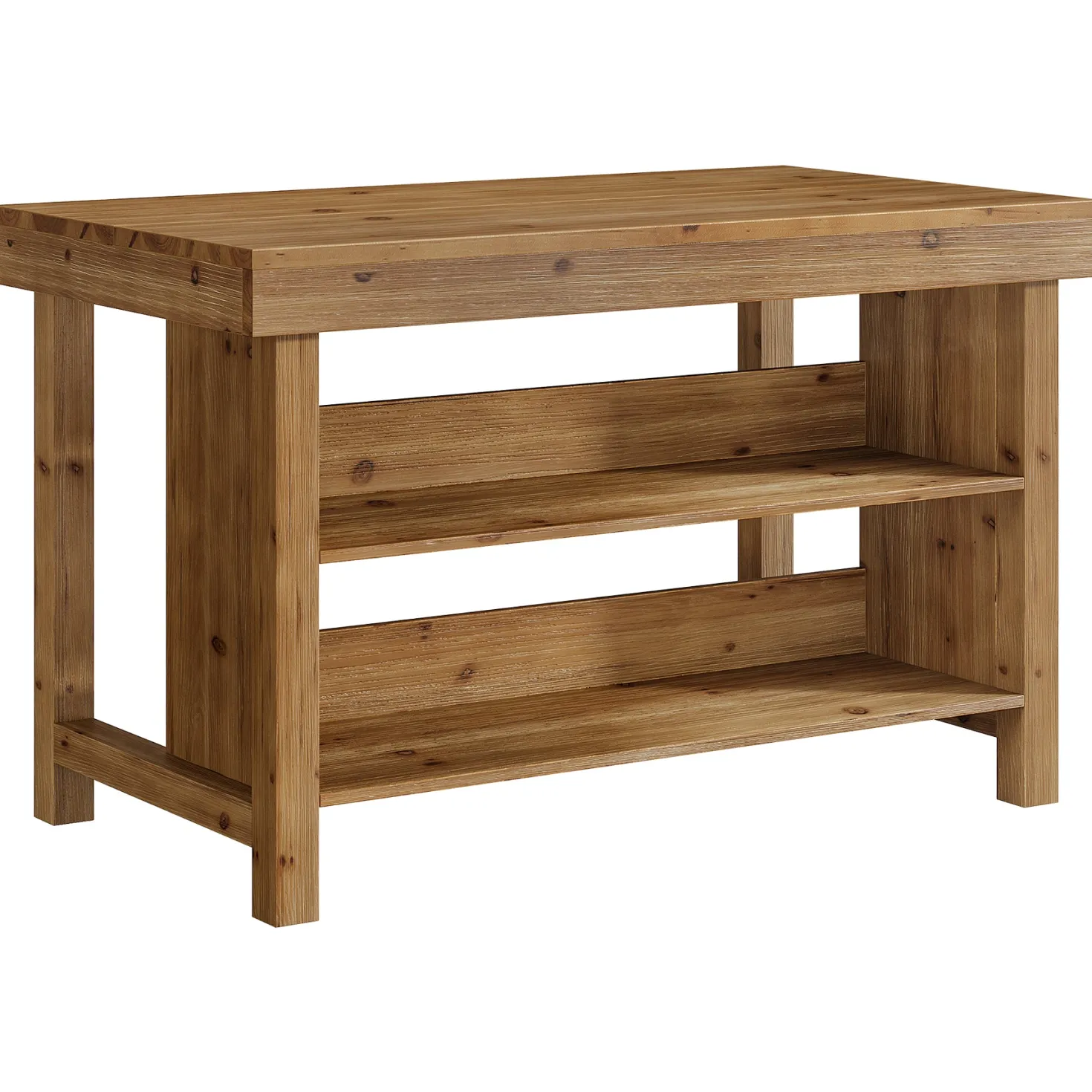 55" Wood Kitchen Island, 3-Tier Farmhouse Counter Height Coffee Bar