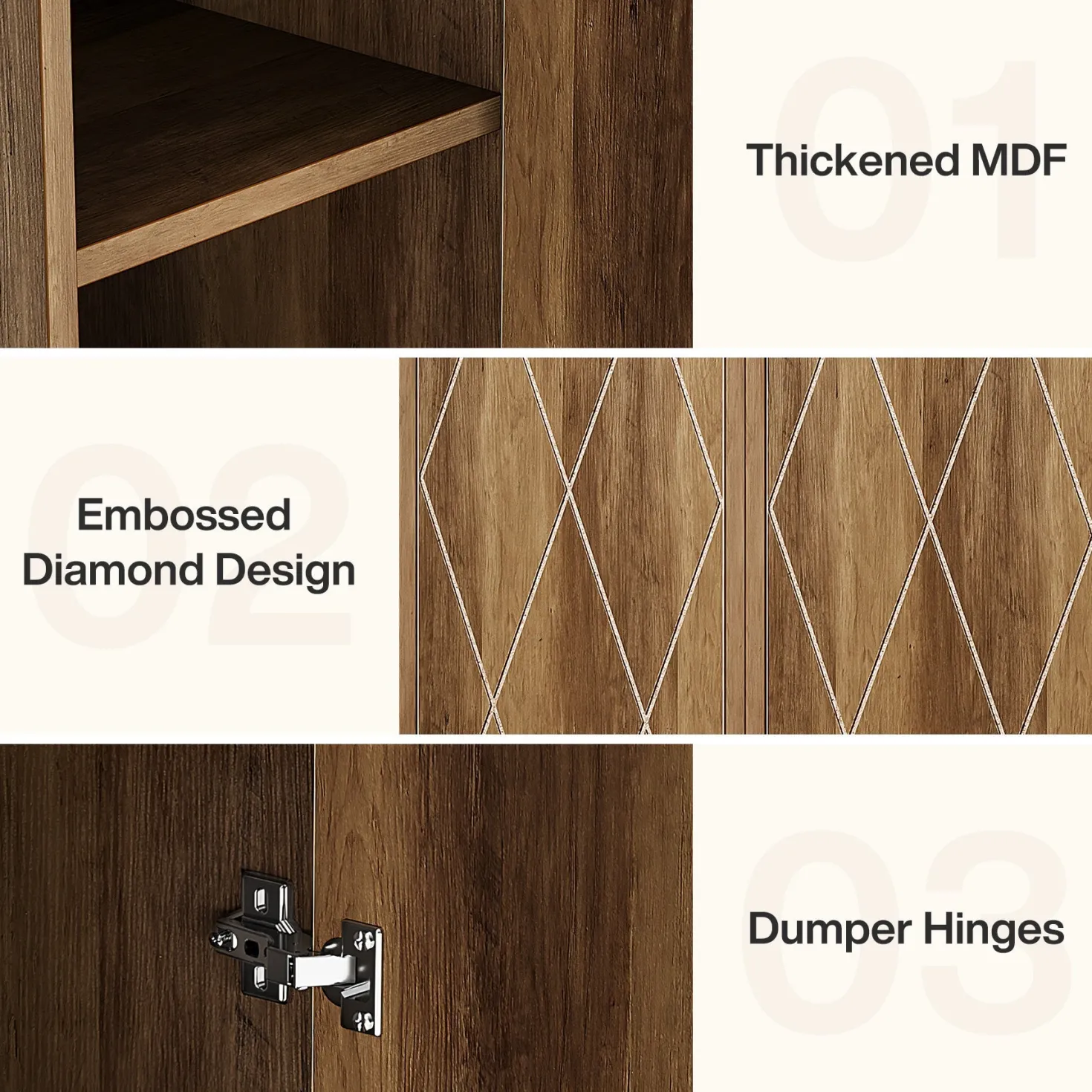 75" Wood Storage Cabinet, Free-Standing Cube Cabinet with 6 Shelves
