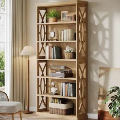 71" Wooden Bookshelf, 6-Tier Freestanding Bookcase Display Shelves