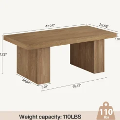 47.2" Wooden Coffee Table, Rectangle Center Table with Thick Base