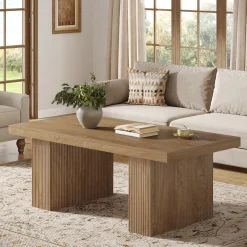 47.2" Wooden Coffee Table, Rectangle Center Table with Thick Base