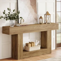 63" Wooden Console Table, Farmhouse 2-Tier Sofa Table Entryway Table
