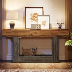 63" Wooden Console Table, Farmhouse 2-Tier Sofa Table Entryway Table