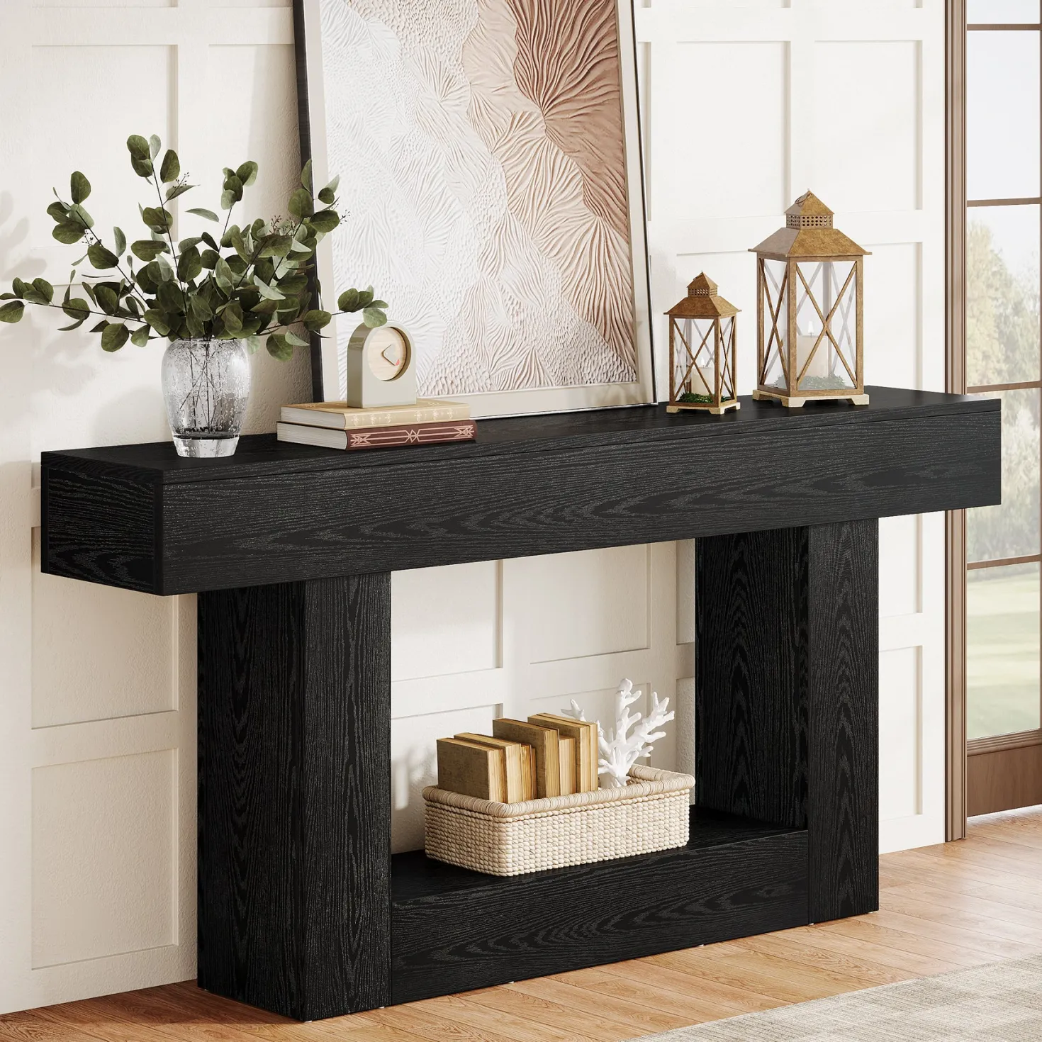 63" Wooden Console Table, Farmhouse 2-Tier Sofa Table Entryway Table