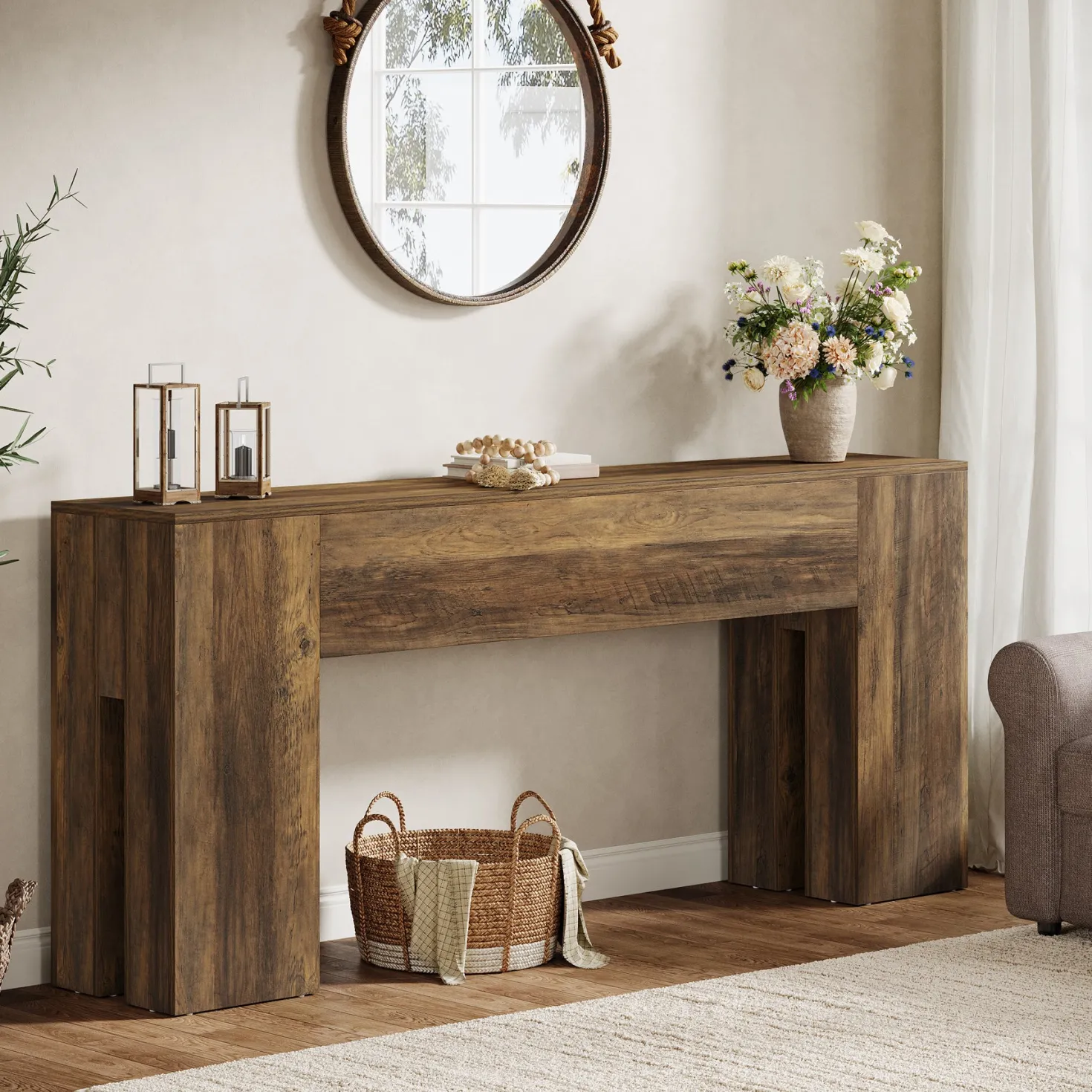 70.8" Wooden Console Table, Sturdy Sofa Hallway Table