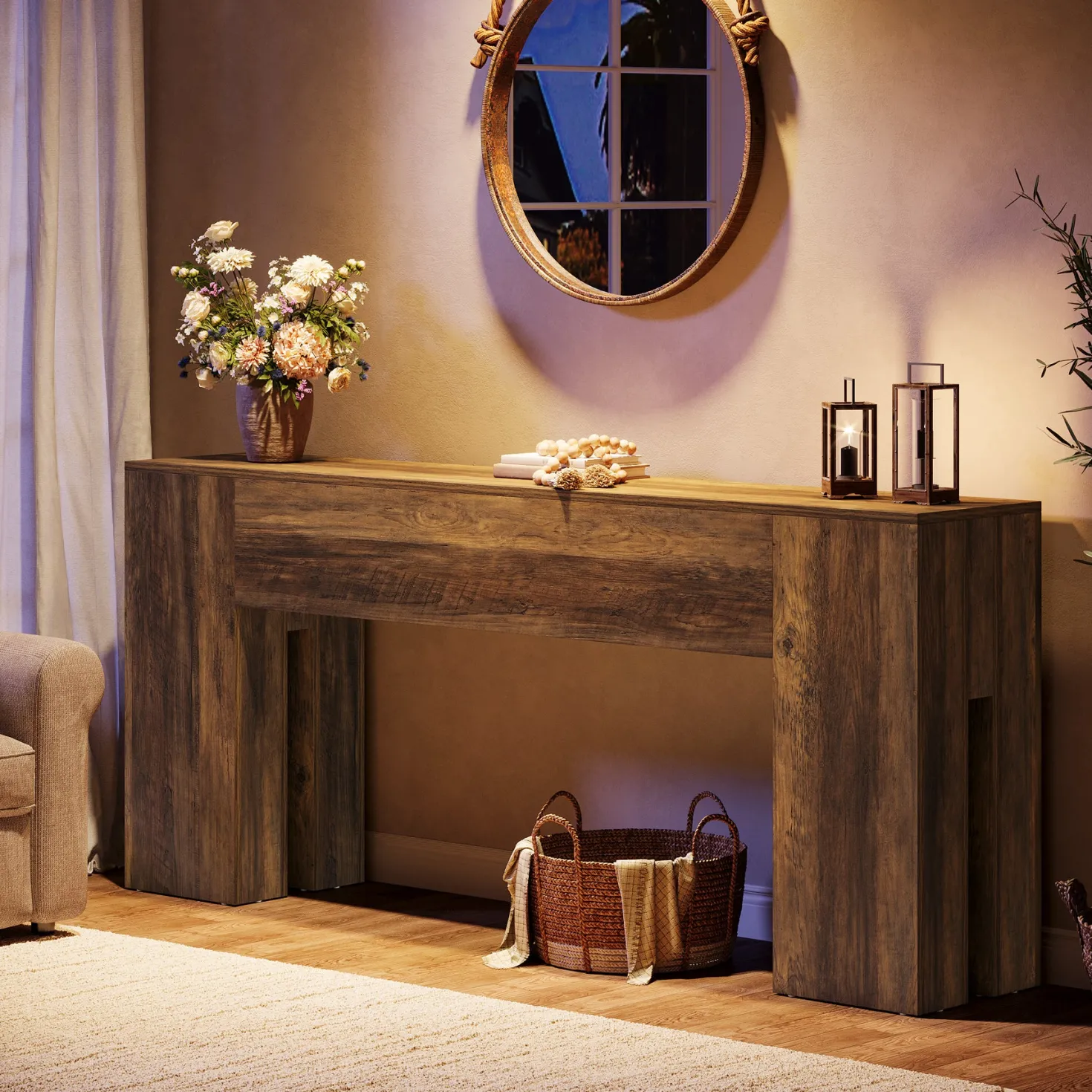 70.8" Wooden Console Table, Sturdy Sofa Hallway Table
