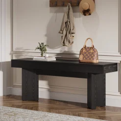 47" Wooden End of Bed Bench, Farmhouse Bedroom Bench