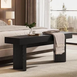 47" Wooden End of Bed Bench, Farmhouse Bedroom Bench