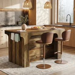 55" Wooden Kitchen Island, Stationary Dinner Prep Station with 2 Shelves