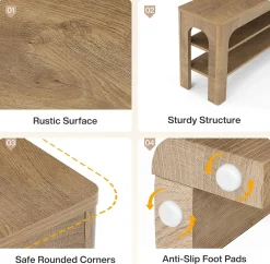 47.2" Wooden Shoe Storage Bench, Farmhouse Entryway Shoe Rack Bench with 2-Tier Open Shelves