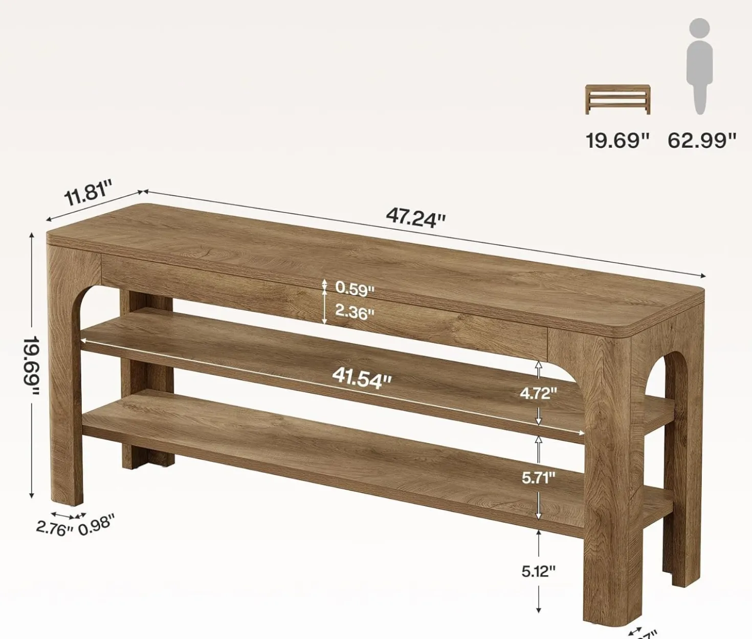 47.2" Wooden Shoe Storage Bench, Farmhouse Entryway Shoe Rack Bench with 2-Tier Open Shelves