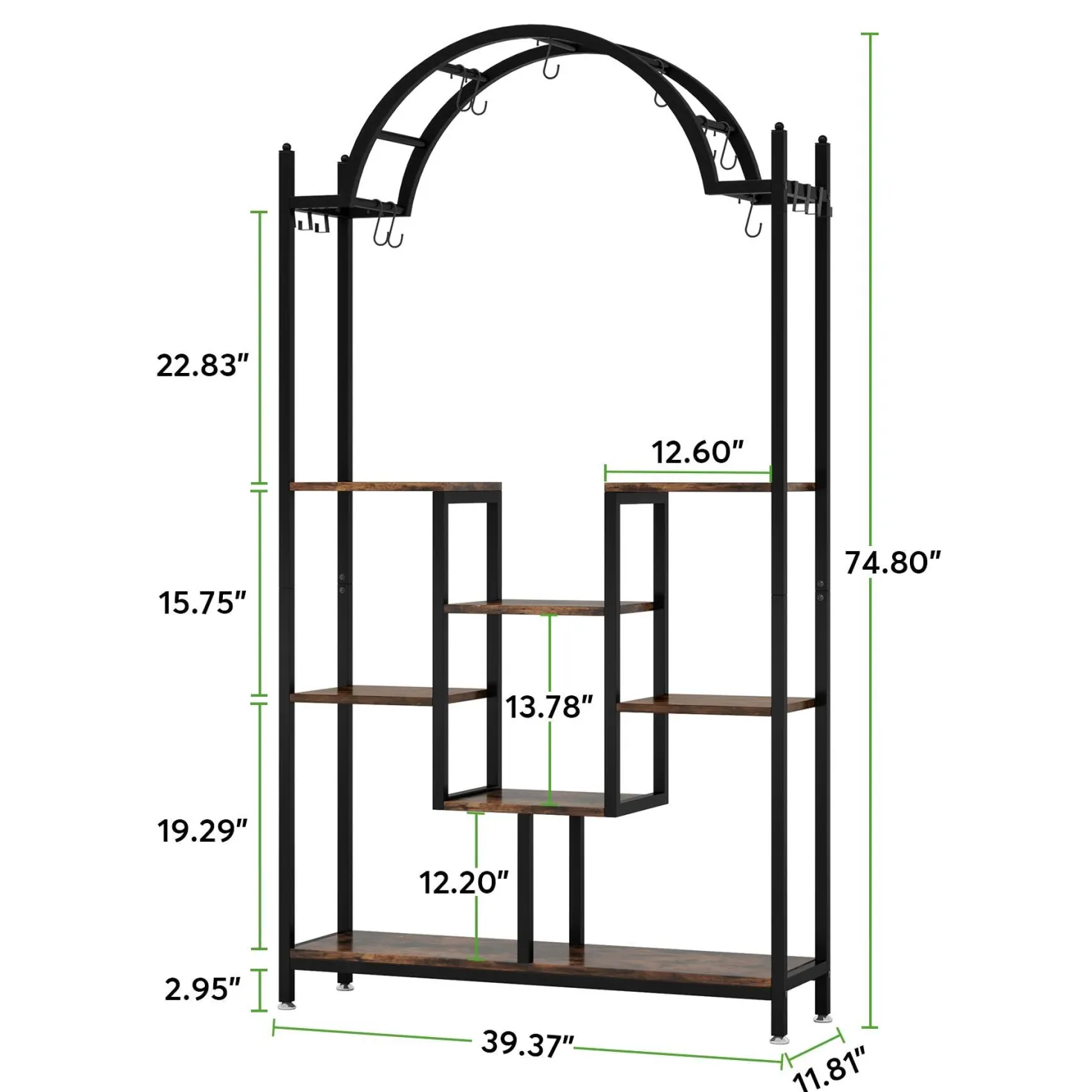 Arched Plant Stand, 74.8" Flower Stands with Hanging Hooks