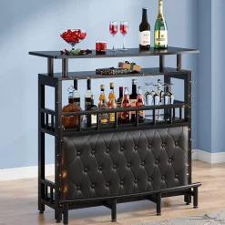 Bar Unit for Liquor, Home Entertainment Bar with Storage and Footrest