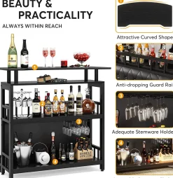 Bar Unit for Liquor, Home Entertainment Bar with Storage and Footrest