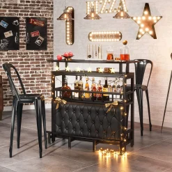 Bar Unit for Liquor, Home Entertainment Bar with Storage and Footrest