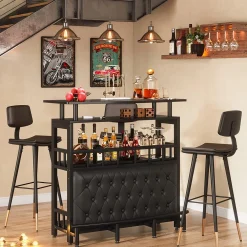 Bar Unit for Liquor, Home Entertainment Bar with Storage and Footrest