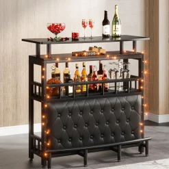 Bar Unit for Liquor, Home Entertainment Bar with Storage and Footrest