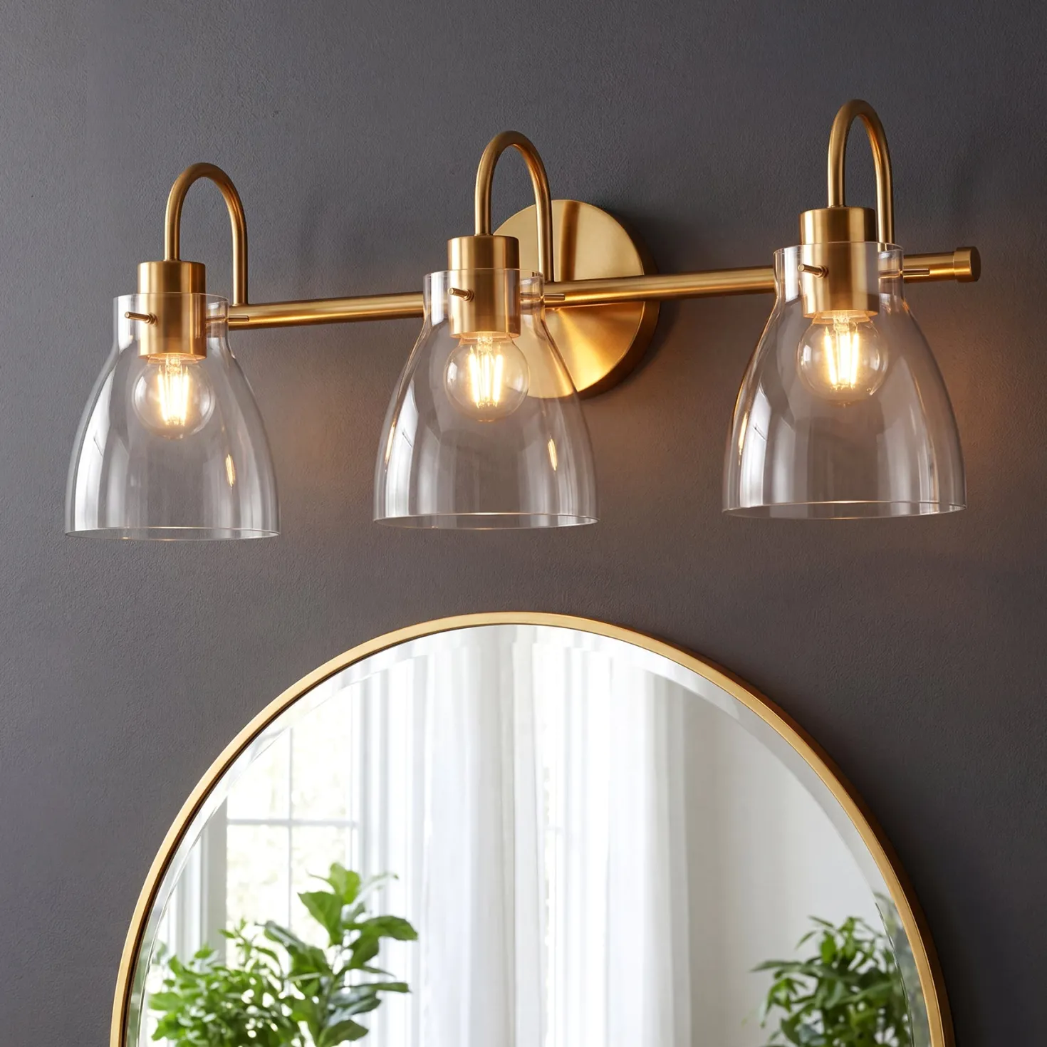 Bathroom Light Fixtures, 3-Light Vanity Lights with Clear Glass Shade
