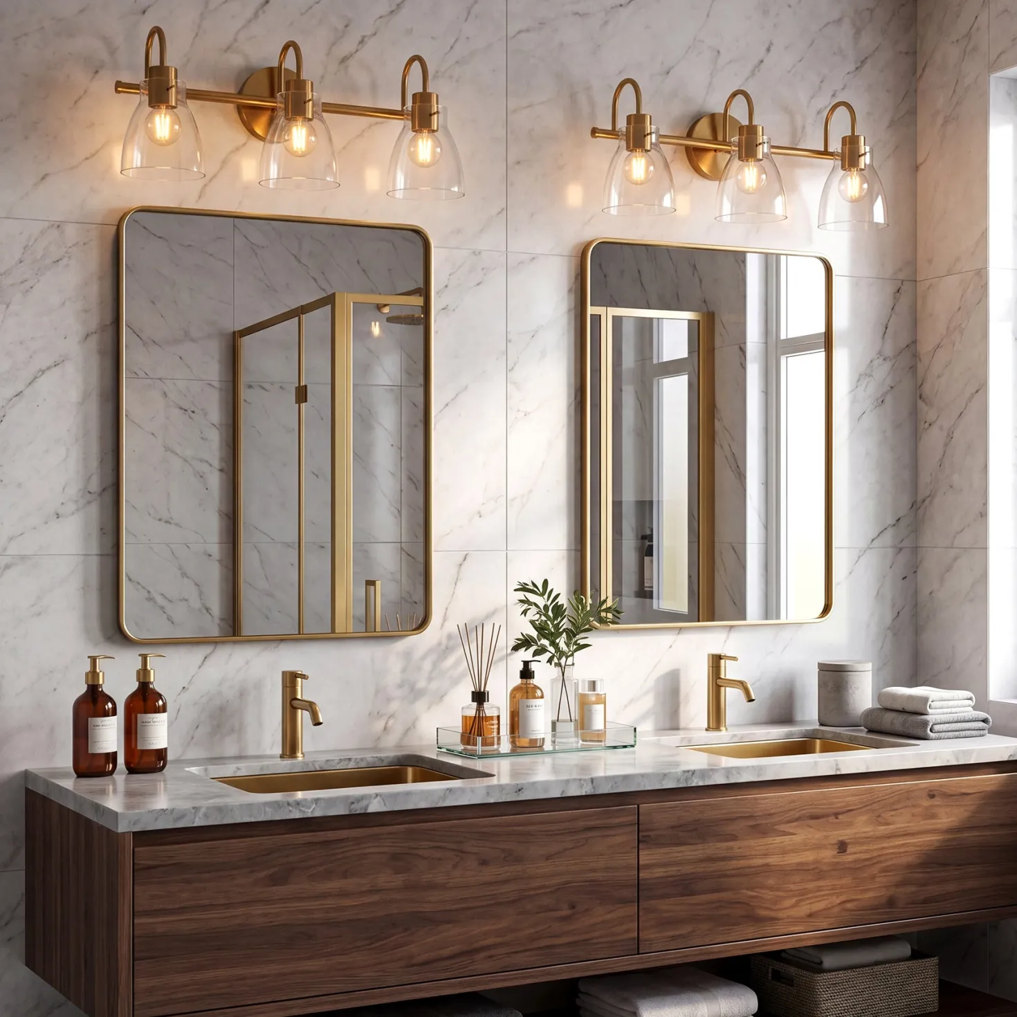 Bathroom Light Fixtures, 3-Light Vanity Lights with Clear Glass Shade