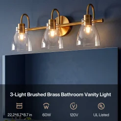 Bathroom Light Fixtures, 3-Light Vanity Lights with Clear Glass Shade