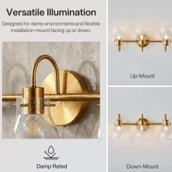 Bathroom Light Fixtures, 3-Light Vanity Lights with Clear Glass Shade
