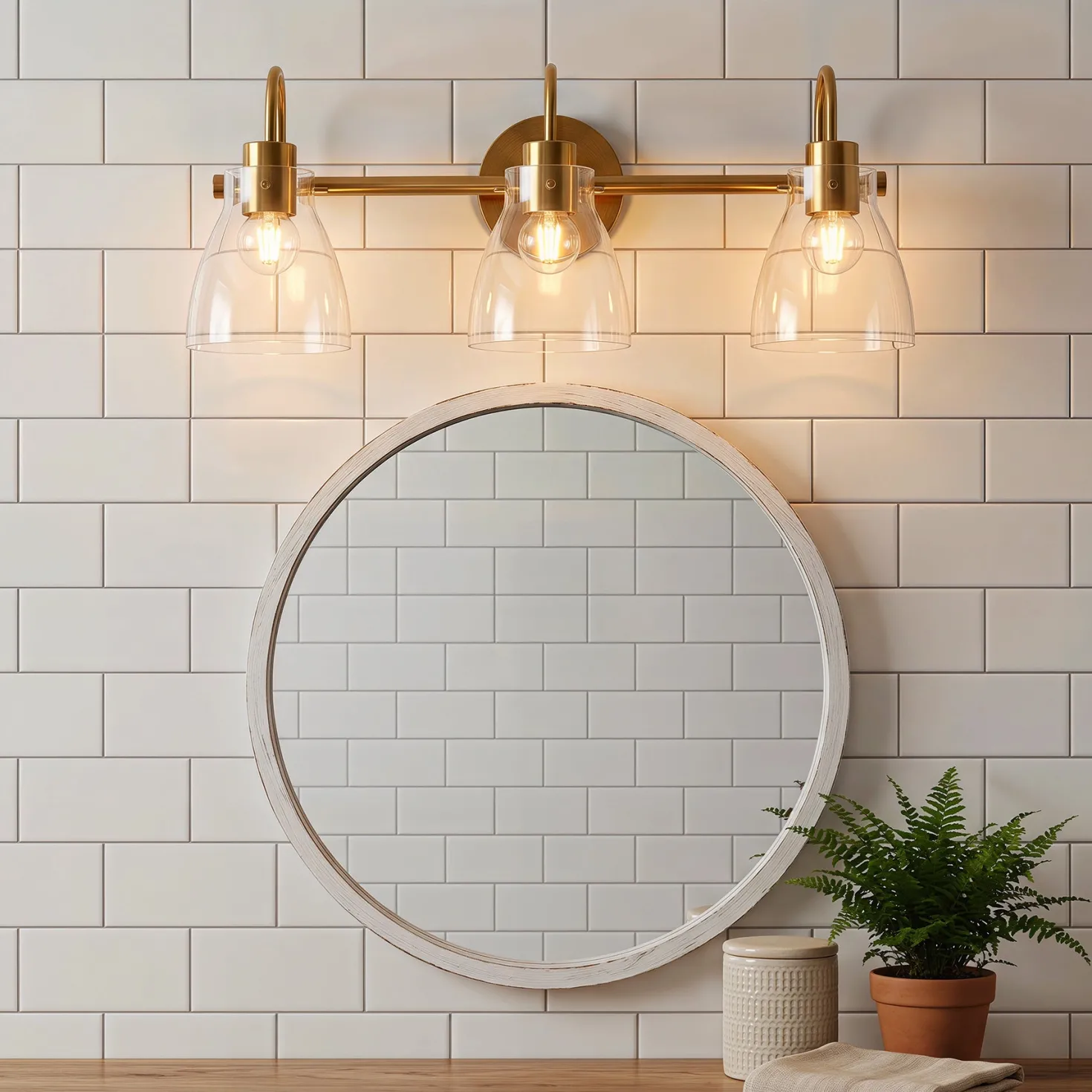 Bathroom Light Fixtures, 3-Light Vanity Lights with Clear Glass Shade