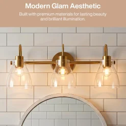 Bathroom Light Fixtures, 3-Light Vanity Lights with Clear Glass Shade