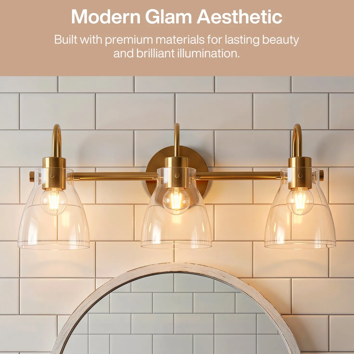 Bathroom Light Fixtures, 3-Light Vanity Lights with Clear Glass Shade