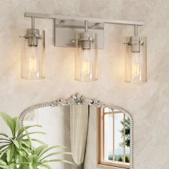 Bathroom Vanity Light Fixtures, 3-Light Wall Sconces Lighting with Clear Glass Shade
