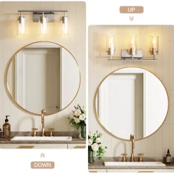 Bathroom Vanity Light Fixtures, 3-Light Wall Sconces Lighting with Clear Glass Shade