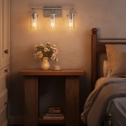 Bathroom Vanity Light Fixtures, 3-Light Wall Sconces Lighting with Clear Glass Shade