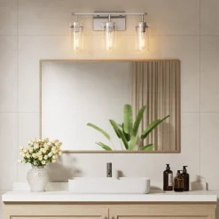 Bathroom Vanity Light Fixtures, 3-Light Wall Sconces Lighting with Clear Glass Shade