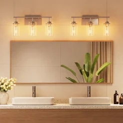 Bathroom Vanity Light Fixtures, 3-Light Wall Sconces Lighting with Clear Glass Shade