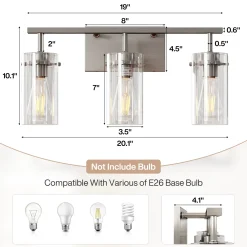 Bathroom Vanity Light Fixtures, 3-Light Wall Sconces Lighting with Clear Glass Shade