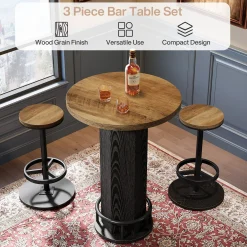 Bistro Sets with 2 Barstools, Pub Cocktail Table Bar Table with Chairs